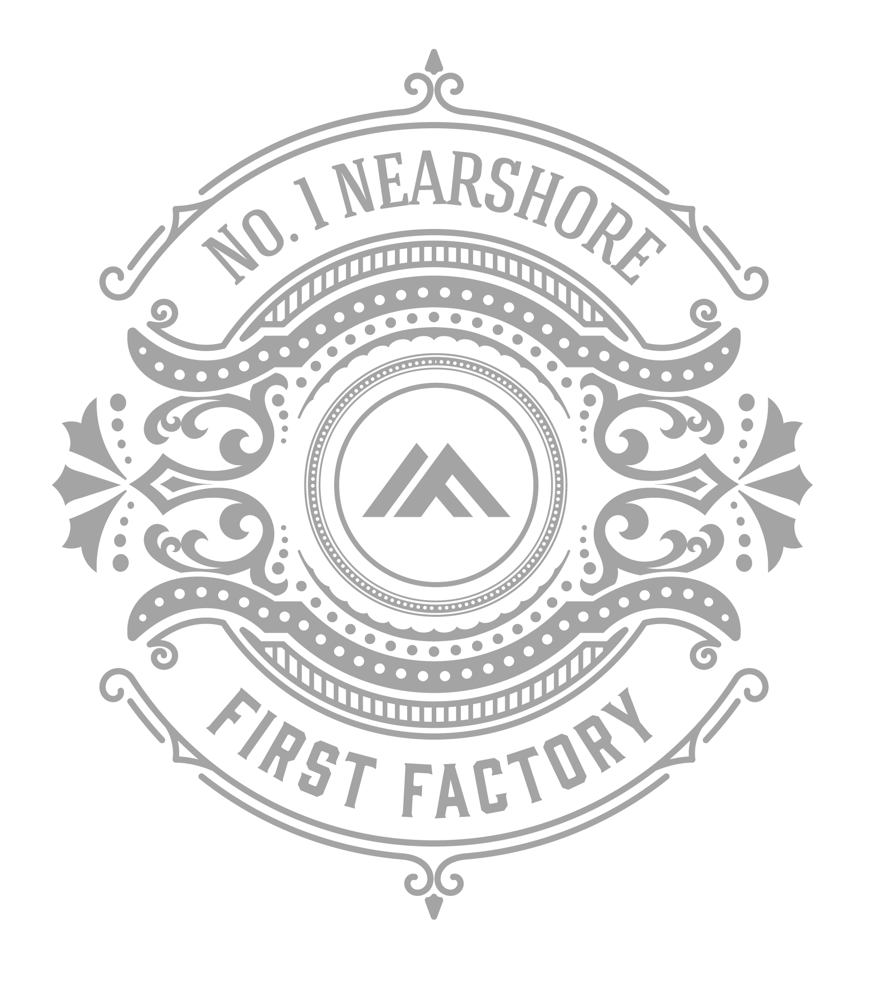 First Factory stamp reads 'No. 1 Nearshore' at the top, then the logo in the center and below says 'First Factory